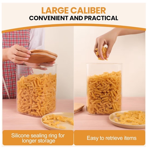 Set of of 2,Glass Storage Containers Clear Glass Food Canister with Bamboo Lid - Picture 3 of 8